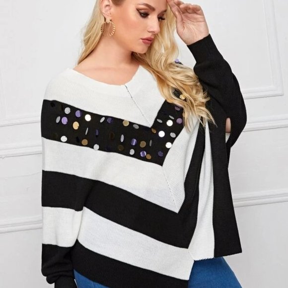 Plus Chevron Color block Sequin detail sweater New - Picture 3 of 4